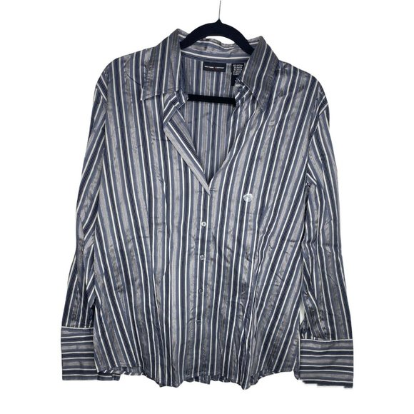 New York & Company Tops - New York & Company Blouse Size XL NEW Women's Button Down Stripped Silver Shirt